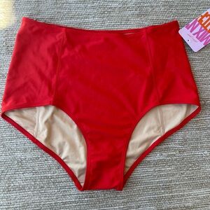 High-Waist Red Swim Bottoms by